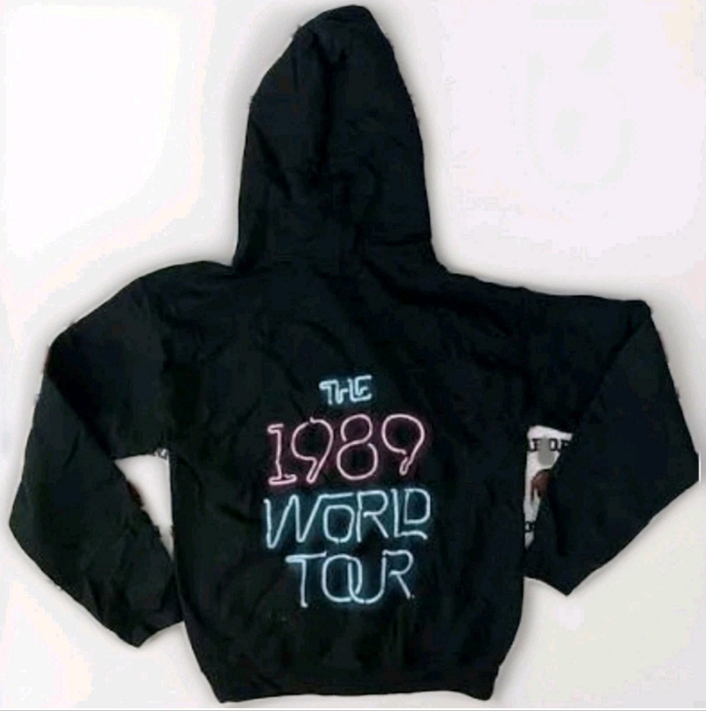 Taylor Swift Hoodie Pullover Black 1989 World Tour Neon Script Sweatshirt S - Picture 3 of 8